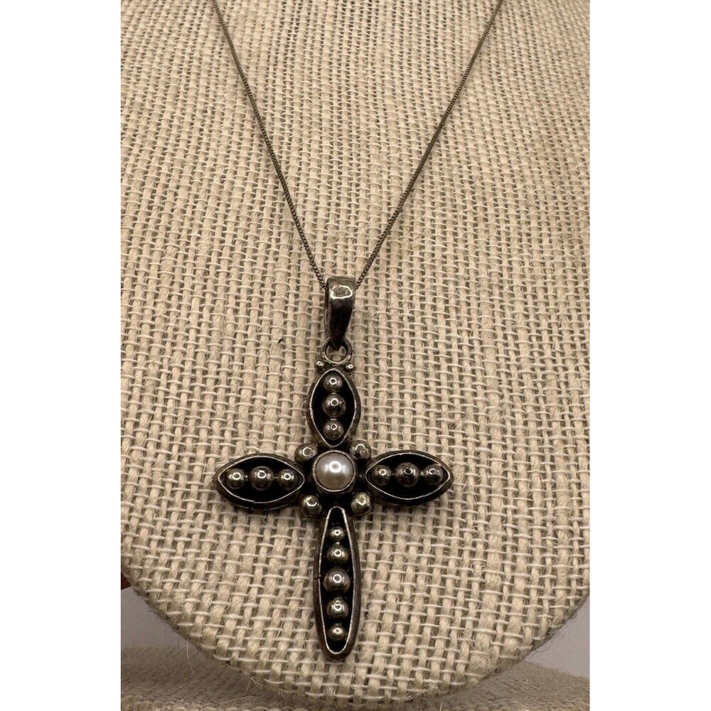 Silpada Sterling Silver Pearl Credence Cross Pendant & Sterling Chain Italy